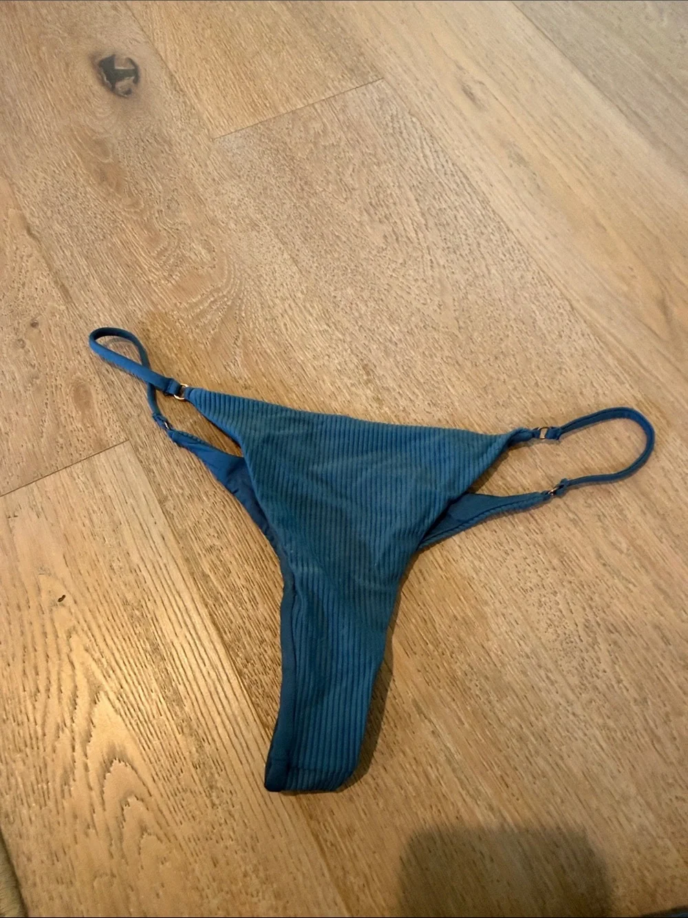 Frankie's Bikinis Teal Ribbed String Bikini Bottom